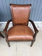 Pair of Wood Framed Arm Chairs with Leather Seats