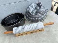 Baking Set: Marble Rolling Pin, Cake Pans, and Dragon Mold