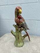 Roseville Pottery Vase and Parrot Figurine