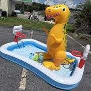 Inflatable Dinosaur Pool with Basketball Hoops & Water Toys