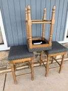 Set of Three Gray Upholstered Stools
