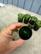 Czech Emerald Green Glass Decanter Set with Six Glasses