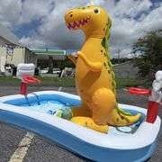 Inflatable Dinosaur Pool with Basketball Hoops & Water Toys