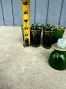 Czech Emerald Green Glass Decanter Set with Six Glasses