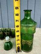 Czech Emerald Green Glass Decanter Set with Six Glasses