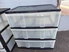 Lot of 6 Black and Clear Plastic Storage Drawers
