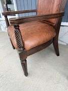 Pair of Wood Framed Arm Chairs with Leather Seats