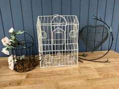 Decorative Wire Birdcages and Heart Shaped Metal Art
