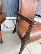 Pair of Wood Framed Arm Chairs with Leather Seats