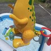 Inflatable Dinosaur Pool with Basketball Hoops & Water Toys