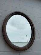 Dark Wood Framed Round Mirror
