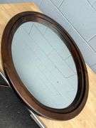 Dark Wood Framed Round Mirror