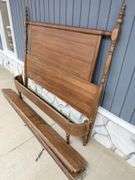 Antique Wood Bed Frame with Spindle Accents
