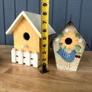 Hand Painted Pottery Fish Plate and Two Decorative Birdhouses