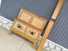 Full Size Pine Bed Frame with Carved Pinecone Design