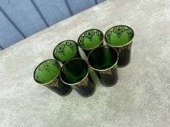 Czech Emerald Green Glass Decanter Set with Six Glasses