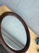 Dark Wood Framed Round Mirror