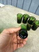 Czech Emerald Green Glass Decanter Set with Six Glasses