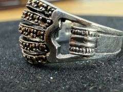 Assorted Sterling Ring Lot with Turquoise, Marcasite, and Faceted Stone
