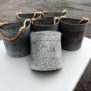 Lot of Galvanized Metal Buckets with Rope Handles