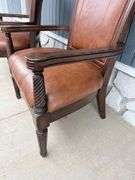 Pair of Wood Framed Arm Chairs with Leather Seats