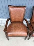 Pair of Wood Framed Arm Chairs with Leather Seats