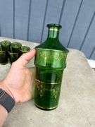 Czech Emerald Green Glass Decanter Set with Six Glasses