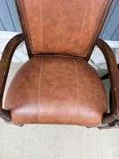 Pair of Wood Framed Arm Chairs with Leather Seats