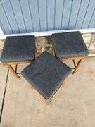 Set of Three Gray Upholstered Stools