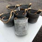 Lot of Galvanized Metal Buckets with Rope Handles