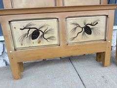 Full Size Pine Bed Frame with Carved Pinecone Design