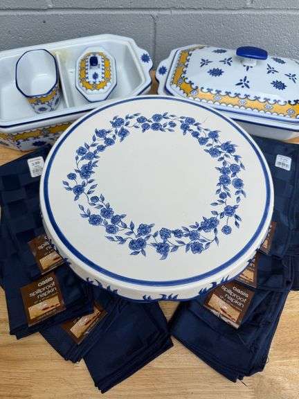 Cake Stand, Serving Dishes, and Napkins Set