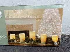 GE Staybright Flickering Pillar Candles & Decorative Garland 5 Piece Set