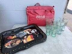Coca-Cola Collectible Set: Tray, Cooler Bag & Glasses