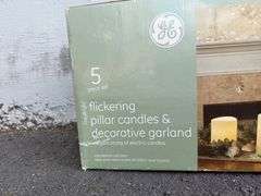 GE Staybright Flickering Pillar Candles & Decorative Garland 5 Piece Set