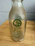 Collection of Glass Milk Bottles with Wooden Crate