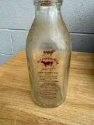 Collection of Glass Milk Bottles with Wooden Crate