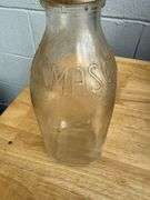 Collection of Glass Milk Bottles with Wooden Crate