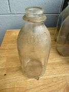 Collection of Glass Milk Bottles with Wooden Crate