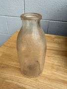 Collection of Glass Milk Bottles with Wooden Crate
