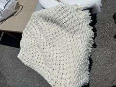 Group of Hand-Knit and Crocheted Blankets, Shawls and Cardigans
