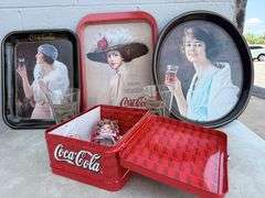 Coca-Cola Collectible Lot: Trays, Glasses, Lunchbox & Doll