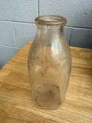 Collection of Glass Milk Bottles with Wooden Crate