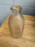Collection of Glass Milk Bottles with Wooden Crate