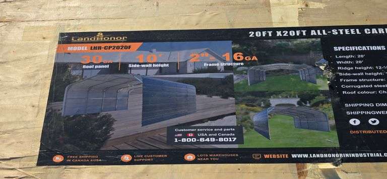 Landhonor All-Steel 20x20x12 Carport w/10' enclosed sidewalls
