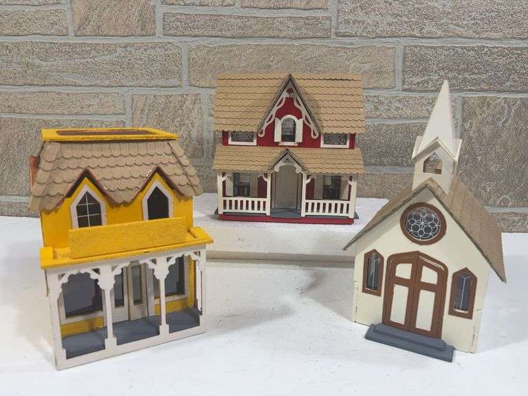 3 Handmade Building Kits - Church, House, Store image