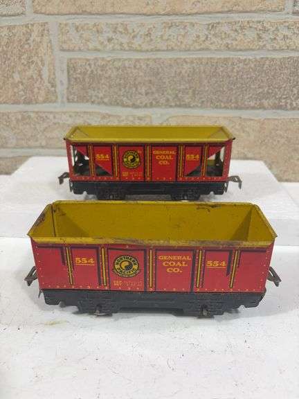 2 - Marx Tin Rolling Stock; General Coal Co. Northern Pacific #554 Gondola and Hopper Car image