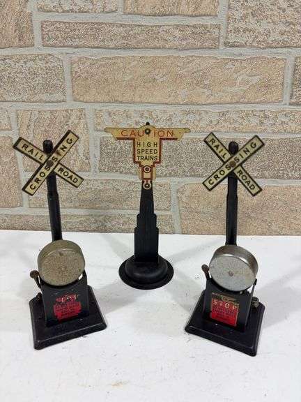 3 - Marx All Metal Signals; (2) Railroad Crossing, Caution High Speed Trains image