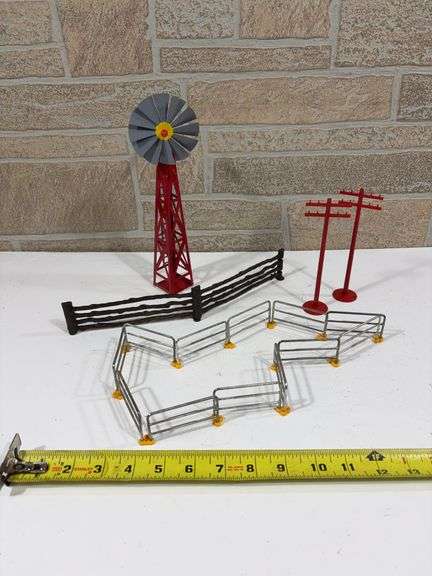 Collection of Model Train Accessories; windmill, fences, corral, telephone poles image