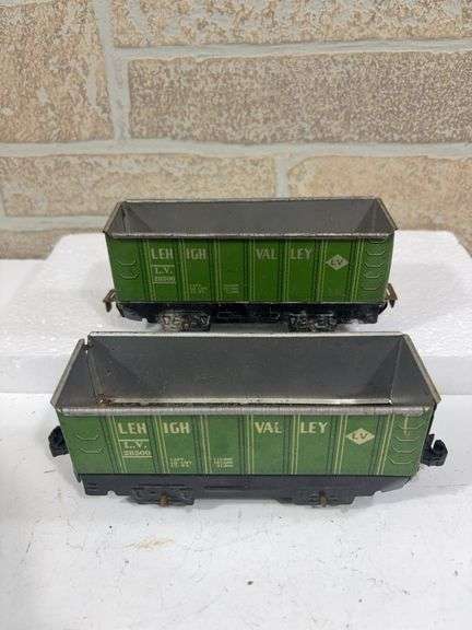 2 - Marx Tin Rolling Stock; (2) Lehigh Valley LV #28500 Gondolas (one has plastic couplers) image